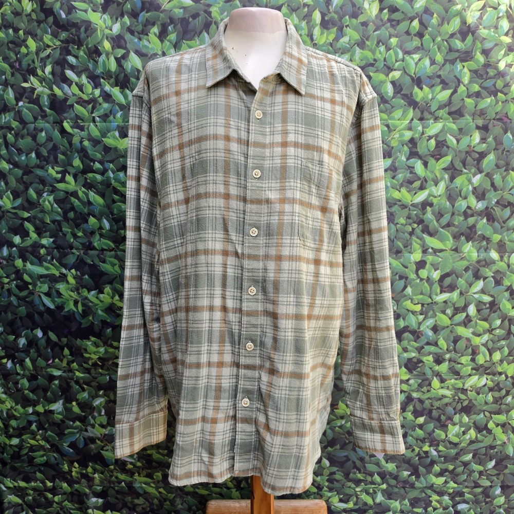 Lucky Brand Men's XXL Green Plaid Button Up Shirt Long Sleeve Cotton Casual